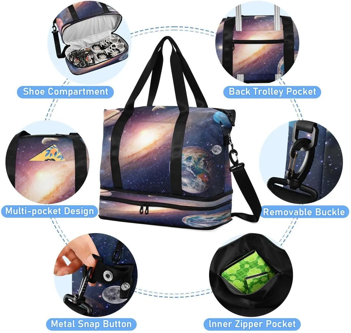 ALAZA Universe Galaxy Outer Space Travel Duffel Bag with Shoe Compartment Tote Bag Weekender Overnight Bag with Wet Pocket for Travel,Gym,Yoga,Swimming