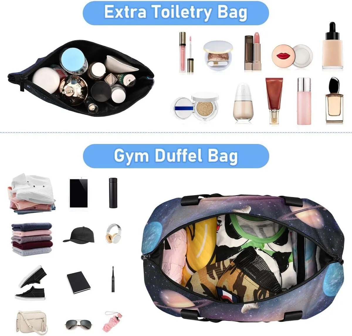 ALAZA Universe Galaxy Outer Space Travel Duffel Bag with Shoe Compartment Tote Bag Weekender Overnight Bag with Wet Pocket for Travel,Gym,Yoga,Swimming