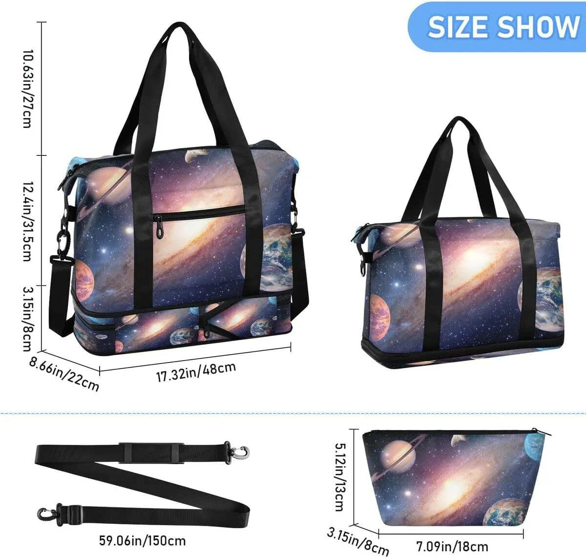 ALAZA Universe Galaxy Outer Space Travel Duffel Bag with Shoe Compartment Tote Bag Weekender Overnight Bag with Wet Pocket for Travel,Gym,Yoga,Swimming