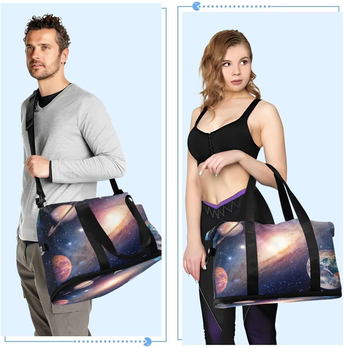 ALAZA Universe Galaxy Outer Space Travel Duffel Bag with Shoe Compartment Tote Bag Weekender Overnight Bag with Wet Pocket for Travel,Gym,Yoga,Swimming