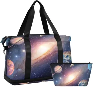 ALAZA Universe Galaxy Outer Space Travel Duffel Bag with Shoe Compartment Tote Bag Weekender Overnight Bag with Wet Pocket for Travel,Gym,Yoga,Swimming