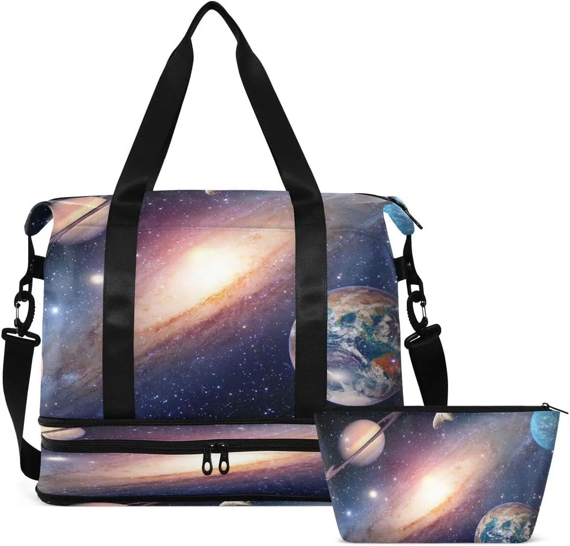 ALAZA Universe Galaxy Outer Space Travel Duffel Bag with Shoe Compartment Tote Bag Weekender Overnight Bag with Wet Pocket for Travel,Gym,Yoga,Swimming