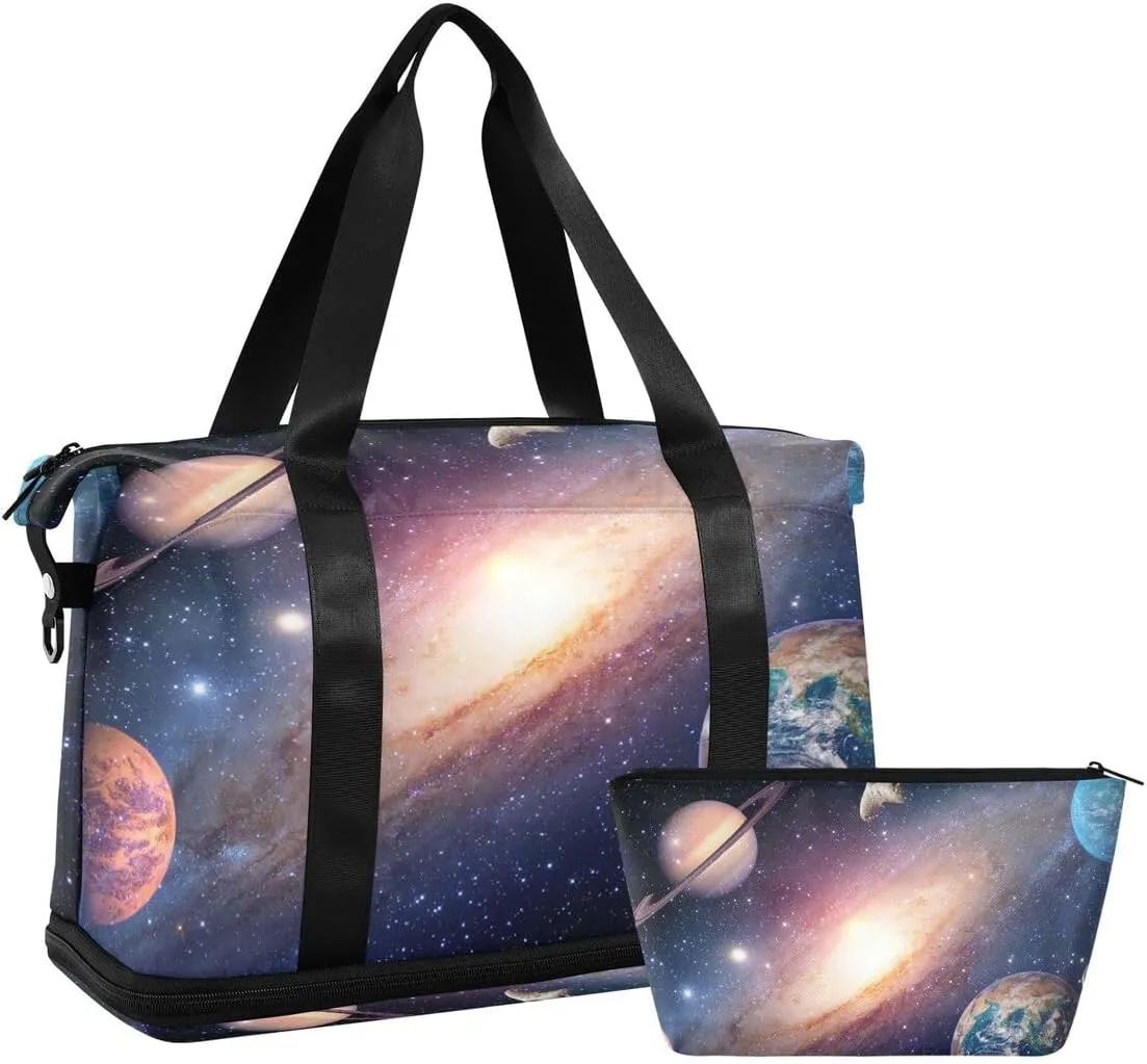 ALAZA Universe Galaxy Outer Space Travel Duffel Bag with Shoe Compartment Tote Bag Weekender Overnight Bag with Wet Pocket for Travel,Gym,Yoga,Swimming
