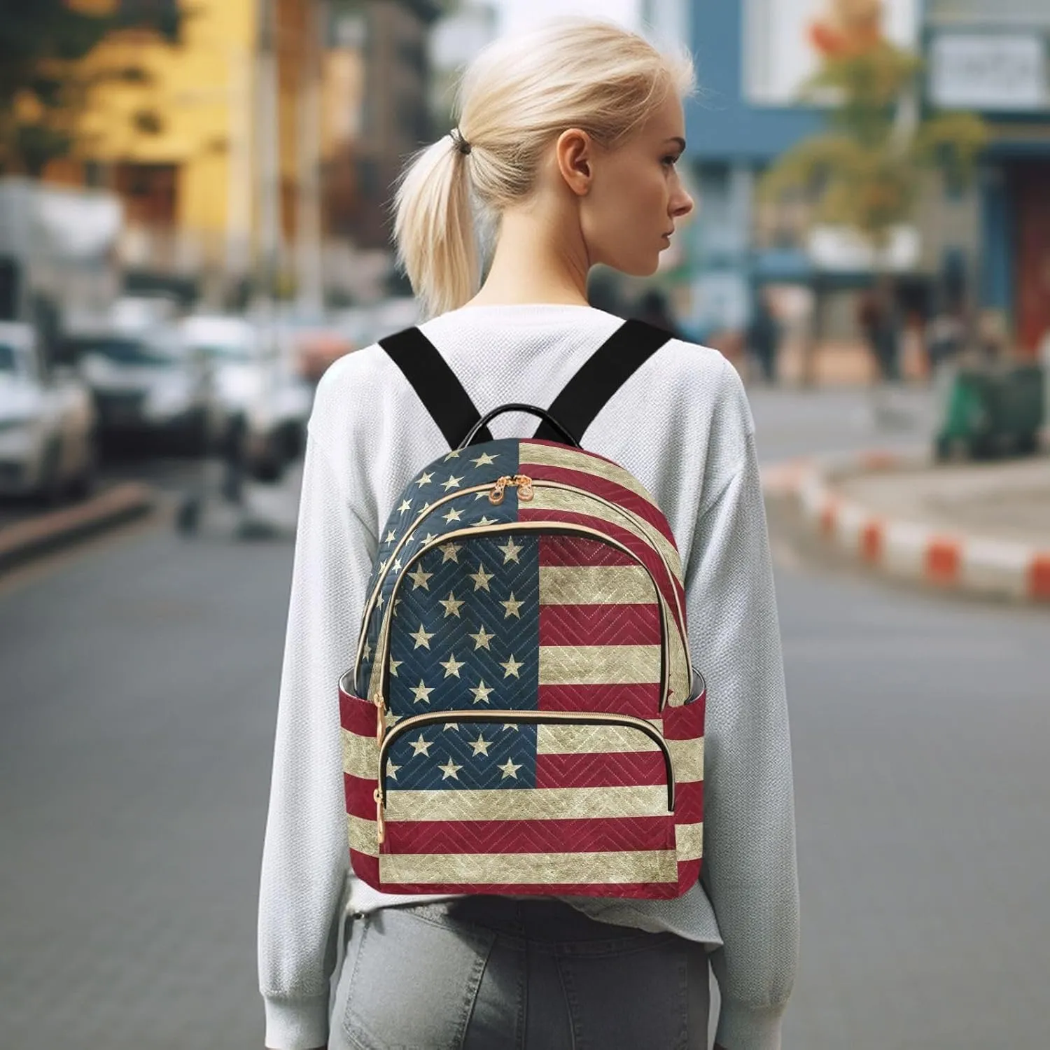 ALAZA Vintage American Flag Mini Backpack Purse for Women Travel Bag Fashion Daypack Back Pack Shoulder Bag