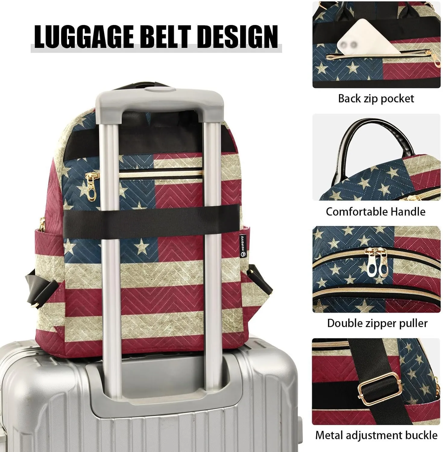 ALAZA Vintage American Flag Mini Backpack Purse for Women Travel Bag Fashion Daypack Back Pack Shoulder Bag
