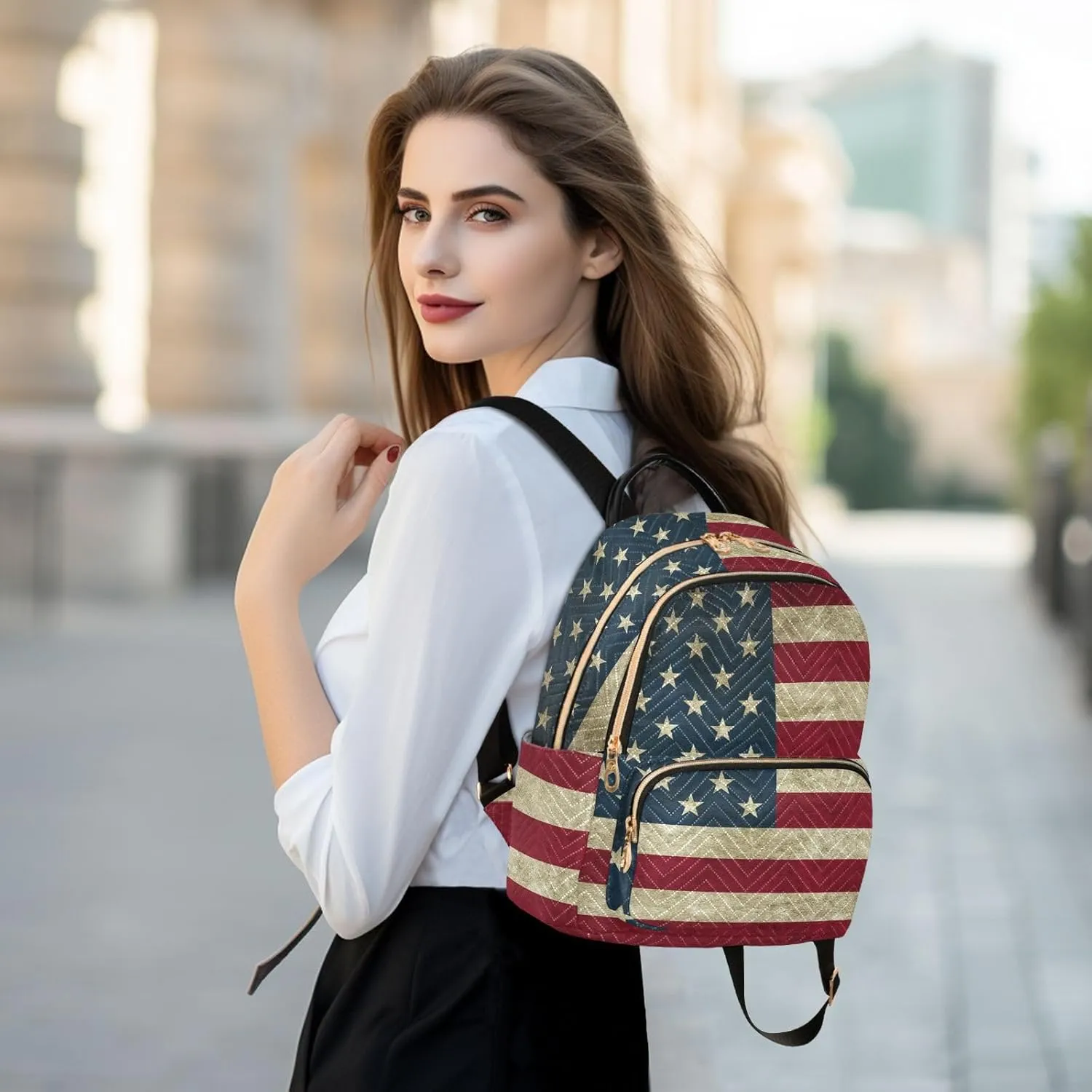 ALAZA Vintage American Flag Mini Backpack Purse for Women Travel Bag Fashion Daypack Back Pack Shoulder Bag