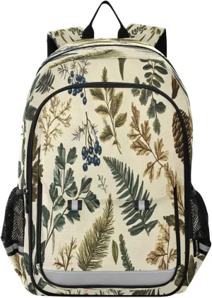 ALAZA Vintage Herbs Fern Leaves Floral Plant School Backpacks Travel Laptop Bag Kids Bookbag for Girls Boys Teens Women Men