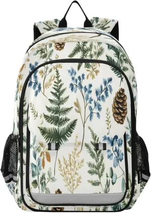ALAZA Vintage Herbs Fern Leaves Floral Plant02 School Backpacks Travel Laptop Bag Kids Bookbag for Girls Boys Teens Women Men