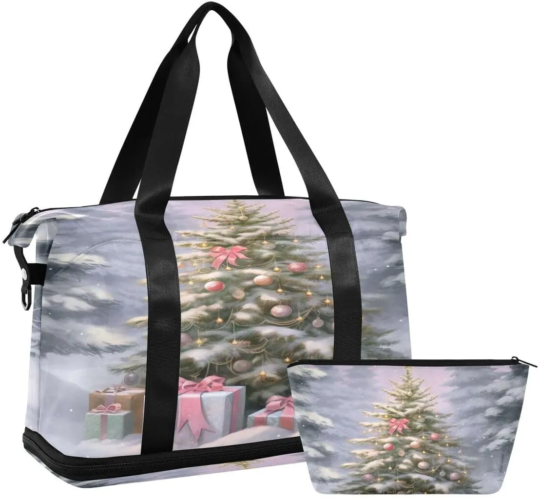 ALAZA Winter Snow Pine Tree Merry Christmas Travel Duffel Bag with Shoe Compartment Tote Bag Weekender Overnight Bag with Wet Pocket for Travel,Gym,Yoga,Swimming