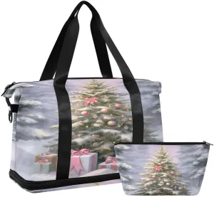 ALAZA Winter Snow Pine Tree Merry Christmas Travel Duffel Bag with Shoe Compartment Tote Bag Weekender Overnight Bag with Wet Pocket for Travel,Gym,Yoga,Swimming