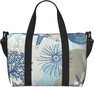 Algae Corals and Seashells Travel Bag for Women Men Weekender Bags Carry on Overnight Bag Tote Bag Yoga Gym Bag for Gym, Work, Weekend, Travel, Personal Items