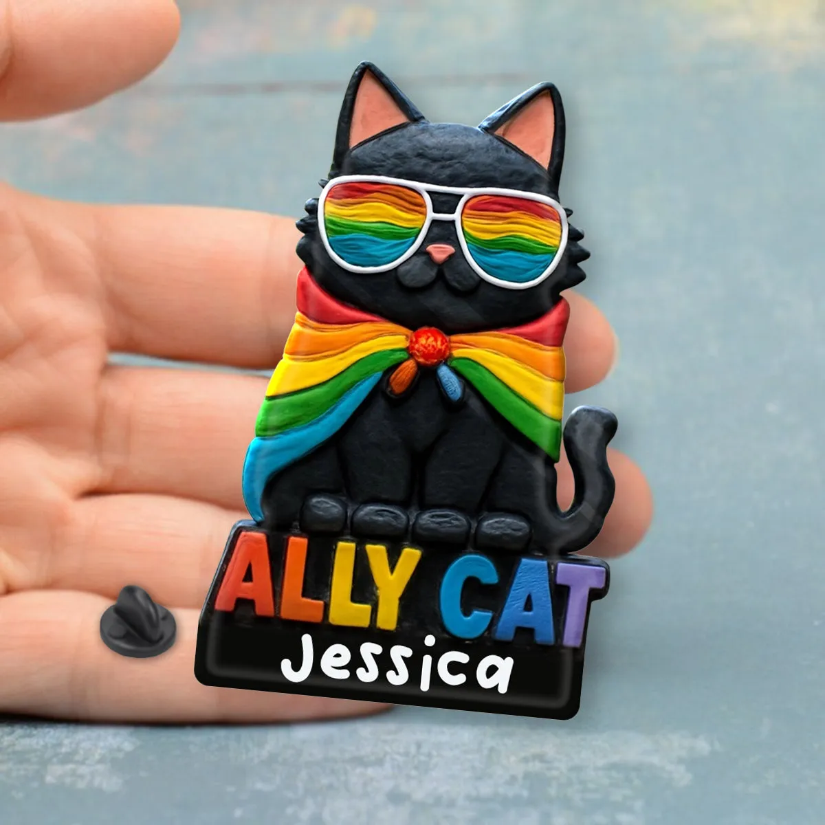 Ally Cat - Personalized LGBT Support Acrylic Enamel Pin
