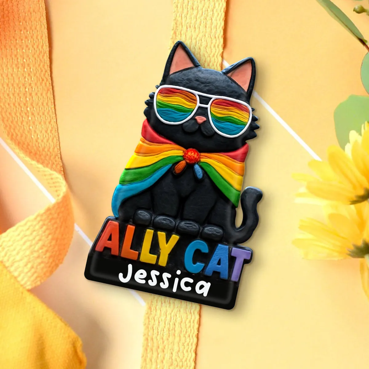 Ally Cat - Personalized LGBT Support Acrylic Enamel Pin