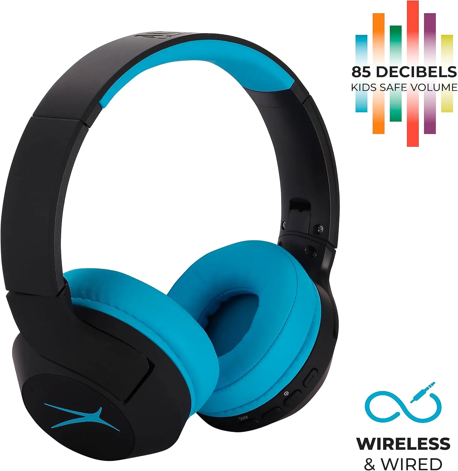 Altec Lansing Kid Safe Noise Cancelling Wireless Headphones 15H Battery, 85dB Volume Limit, Foldable Design Powerful Sound, Active Noise Cancellation Perfect for Kids Ages 7 
