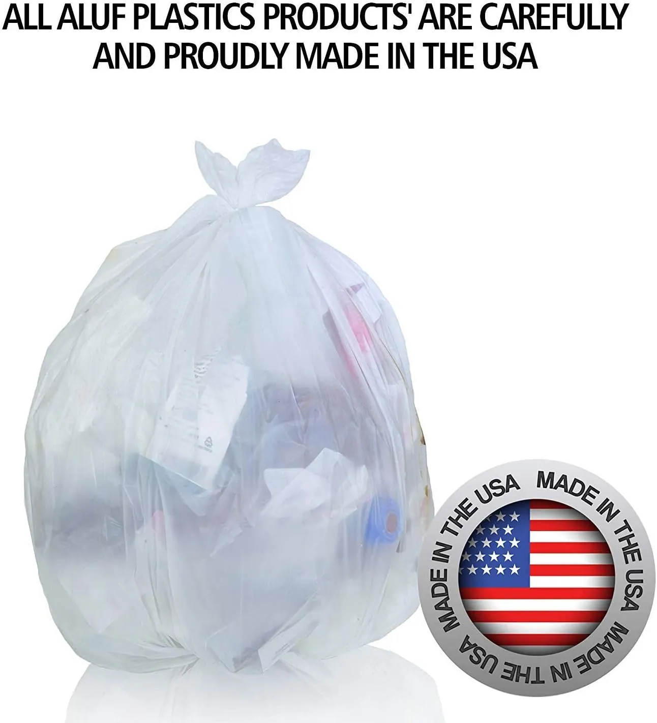 Aluf Plastics High Density Trash Bags, 60 Gallon, 150 Count, 22 Micron (eq), 38" x 60", Clear, for Bathroom, Office, Industrial, Commercial, Janitorial, Municipal, Recycling