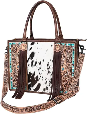 American Darling Genuine Leather Western Women's Hand Tooled Hair On Handbag - Briefcase For Laptop Commuting
