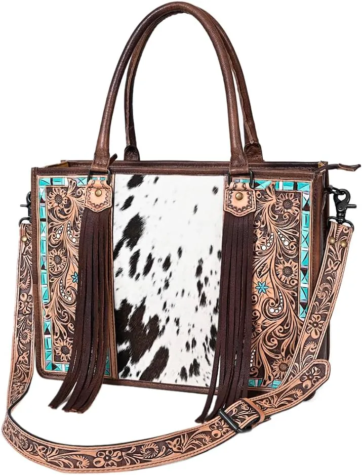 American Darling Genuine Leather Western Women's Hand Tooled Hair On Handbag - Briefcase For Laptop Commuting