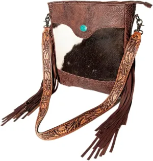 American Darling Large Crossbody Hand Tooled Hair On Genuine Leather Women Bag Western Handbag Purse