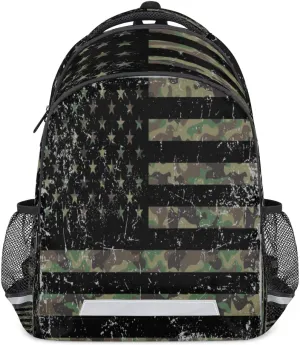 American Flag Camo School Backpack for Girl Boy Teen Vintage USA Flag Student Bookbag for Elementary Primary Junior School Bags College Travel Daypack Laptop Backpack for Men Women
