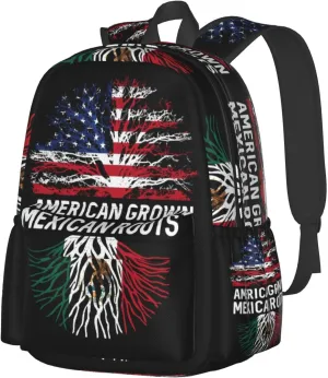 American Grown Mexican Roots Mexico Flag Tree Laptop Backpack Work Travel Backpacks Business Rucksack Casual Outdoor Daypack with Adjustable Strap Bags for Sports Office Gym Hiking