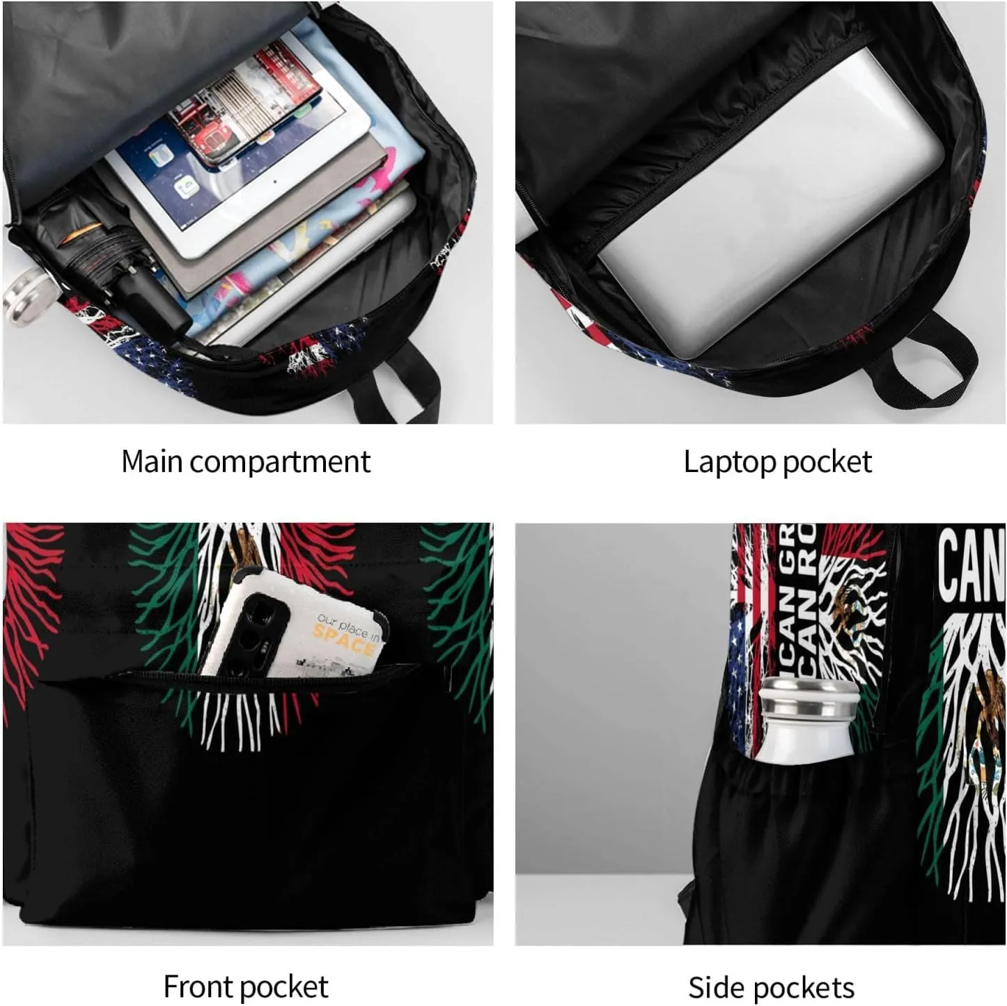 American Grown Mexican Roots Mexico Flag Tree Laptop Backpack Work Travel Backpacks Business Rucksack Casual Outdoor Daypack with Adjustable Strap Bags for Sports Office Gym Hiking