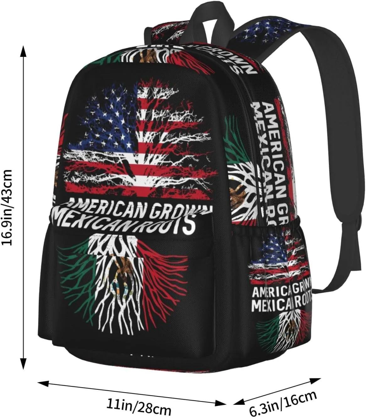 American Grown Mexican Roots Mexico Flag Tree Laptop Backpack Work Travel Backpacks Business Rucksack Casual Outdoor Daypack with Adjustable Strap Bags for Sports Office Gym Hiking