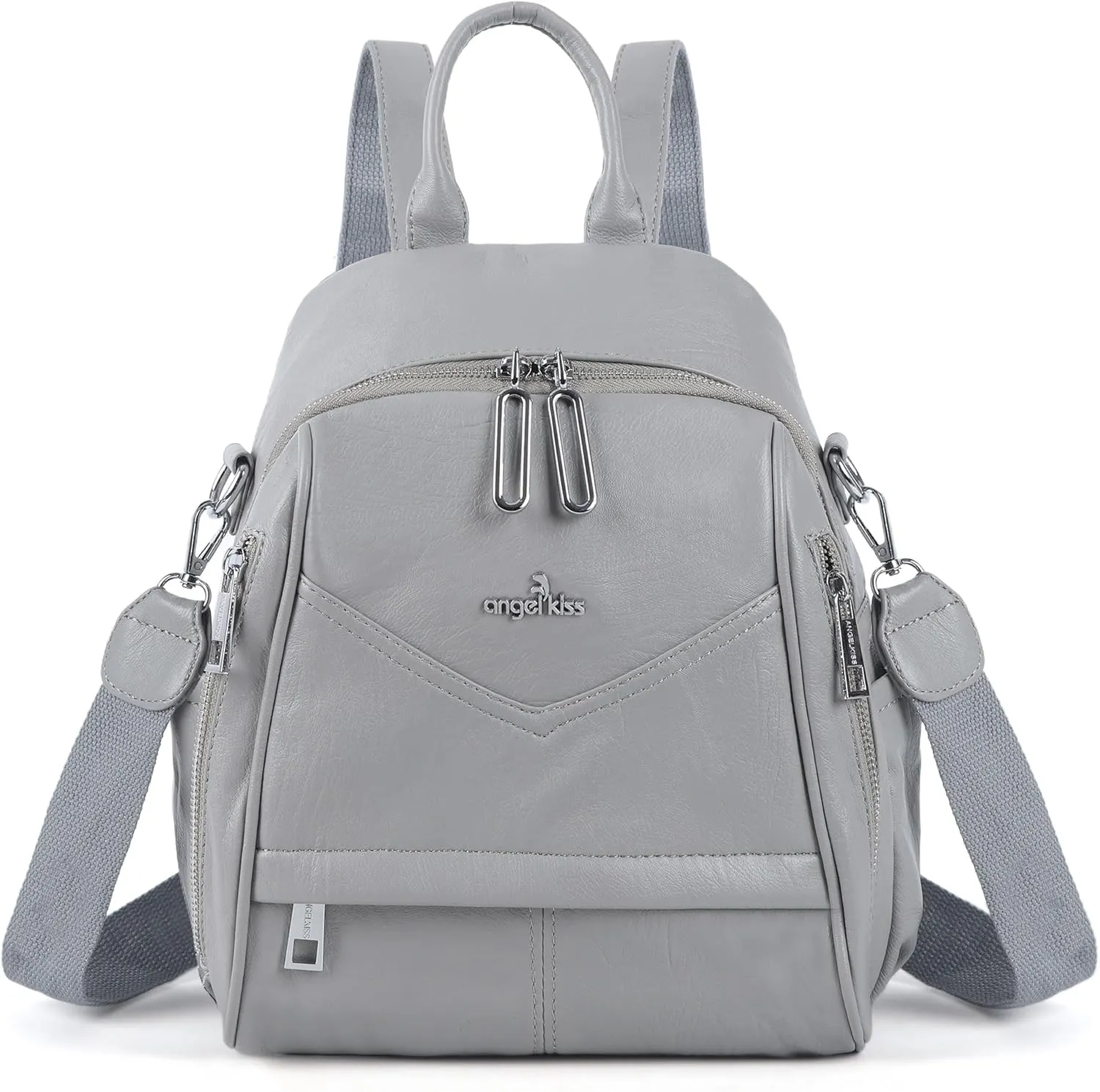Angel Kiss Small Backpack Purse for Women,Soft Vegan Leather Roomy Backpacks,Designer Ladies Shoulder Backpack Fashion Handbag with Removable Strap,Grey