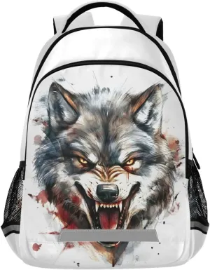 Anger Wolf Portrait School Backpack for boys girls Bookbag for College Travel Backpacks with Laptop Compartment