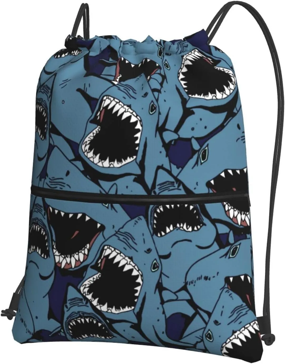 Angry Blue Open Mouth Great White Shark Drawstring Backpack Unisex Gym Bags Sport String Bag for Hiking Yoga Travel Swimming Beach 15 X 18 Inch