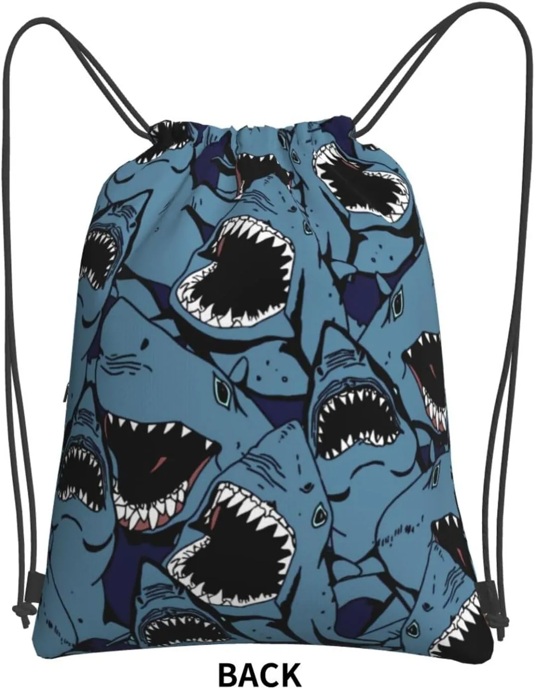Angry Blue Open Mouth Great White Shark Drawstring Backpack Unisex Gym Bags Sport String Bag for Hiking Yoga Travel Swimming Beach 15 X 18 Inch