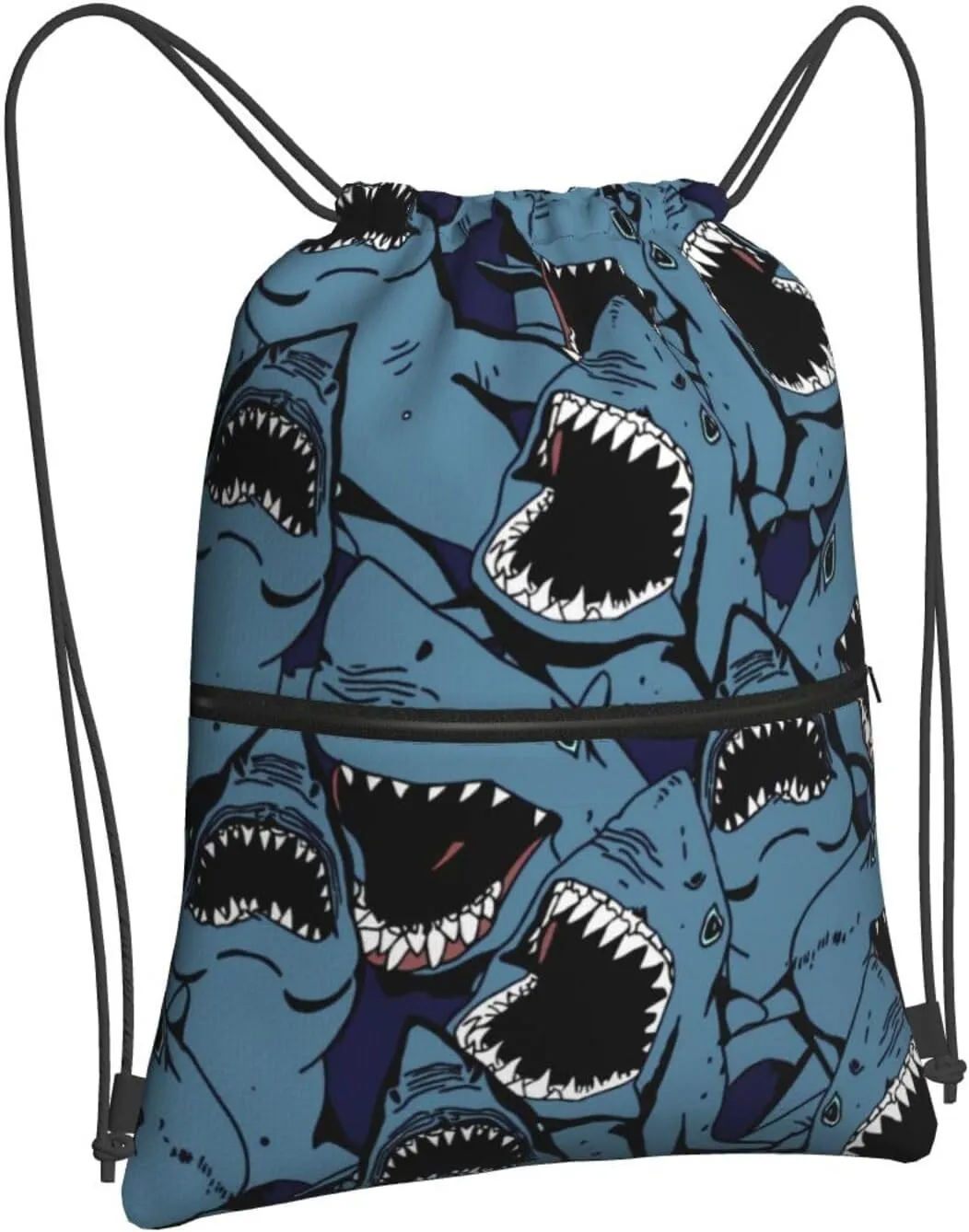 Angry Blue Open Mouth Great White Shark Drawstring Backpack Unisex Gym Bags Sport String Bag for Hiking Yoga Travel Swimming Beach 15 X 18 Inch