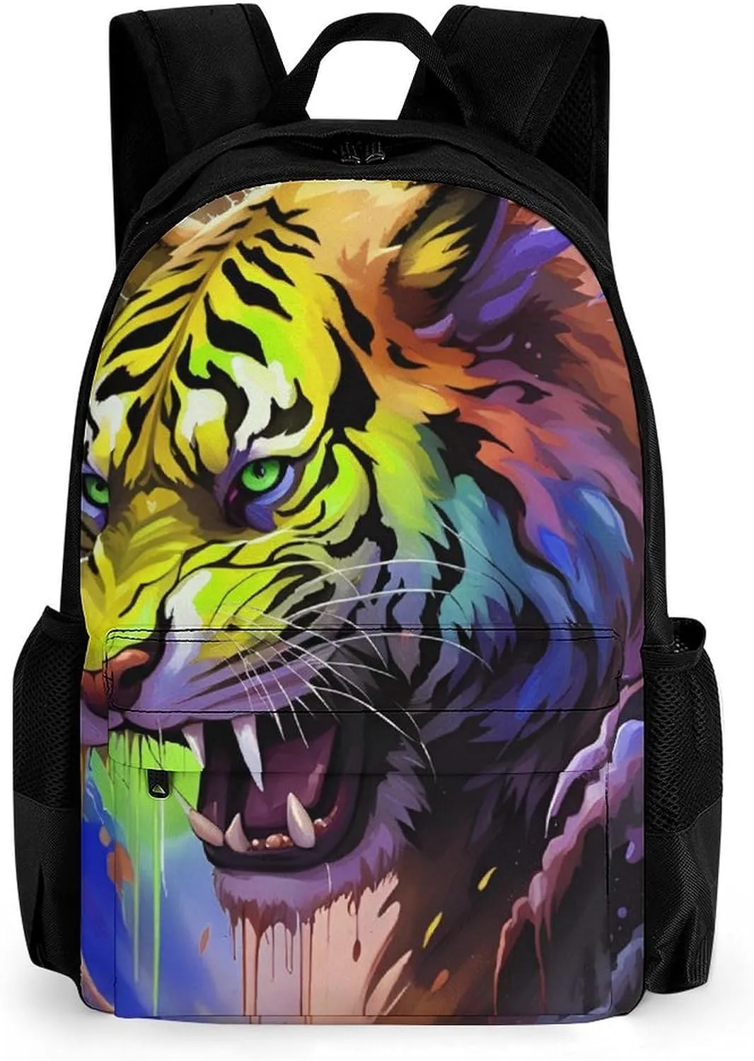 Angry Tiger Rainbow Animal Magic Art Rucksack Polyester Anti-Theft Multipurpose Carry On Bag Large Capacity Travel and Sport Backpack Rucksack With Smooth Zippers
