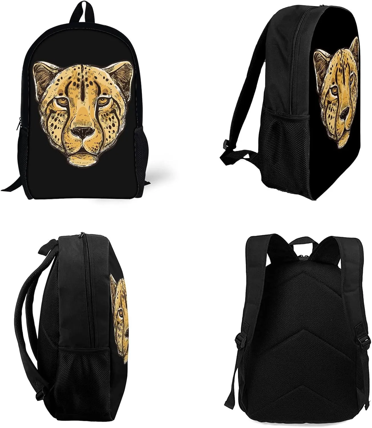 Animal Leopard Cheetah Head Art Backpack,Lightweight School College Bookbag Casual Student Travel Laptop Daypack - 17inch