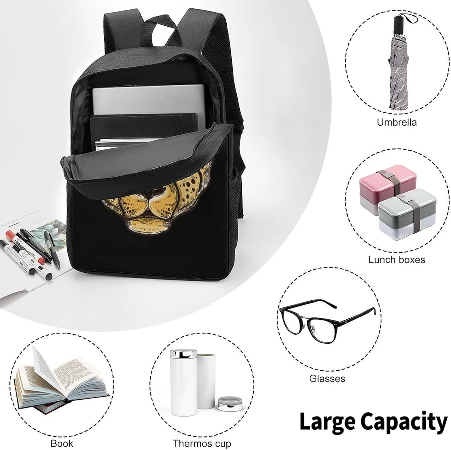 Animal Leopard Cheetah Head Art Backpack,Lightweight School College Bookbag Casual Student Travel Laptop Daypack - 17inch