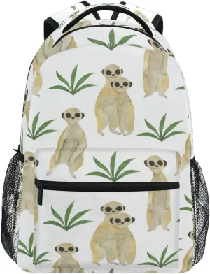 Animal Meerkat Pattern Watercolor Boys Girls Kids School Backpacks Bookbag, School Bag Daypack Travel Backpack