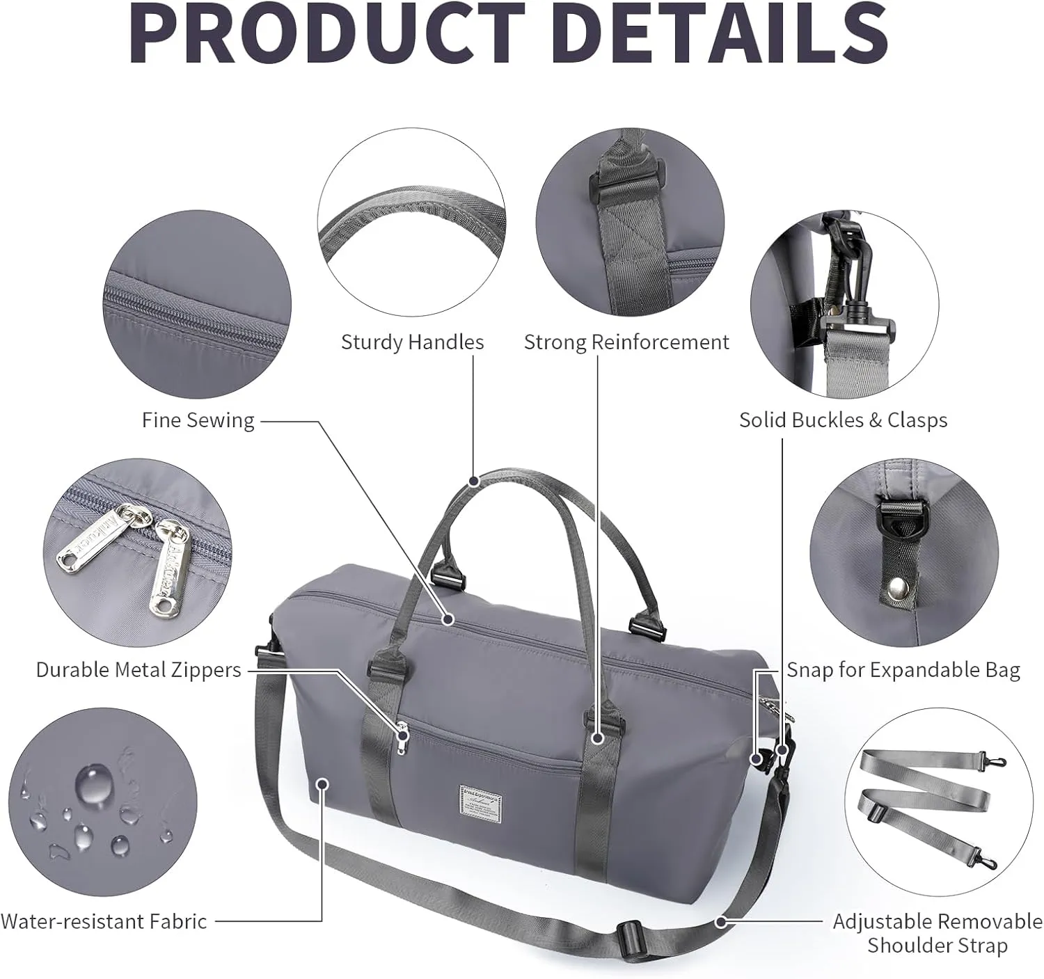 ANKUER Large Duffle Bag for Travel, Sports Gym Tote Bag for Women, Carry on Overnight Bag with Luggage Sleeve for Airplanes, Shoulder Weekender Bags Hospital Bag (Grey)