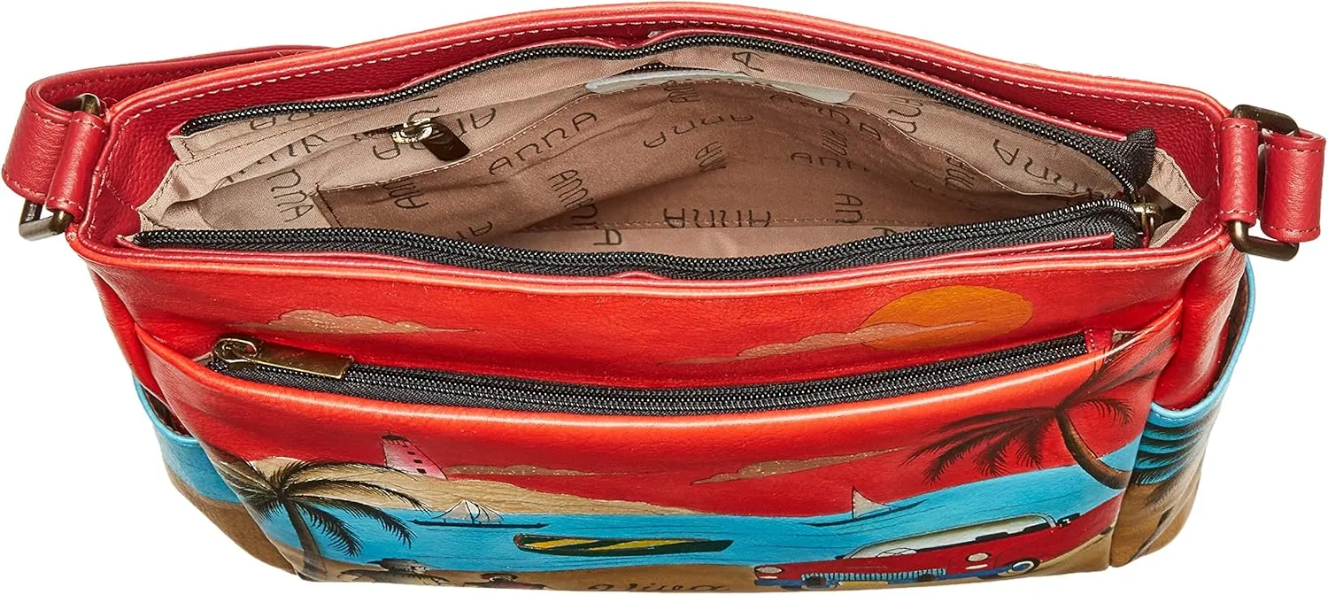 Anna by Anuschka Women's Hand-Painted Leather Crossbody with Side Pockets