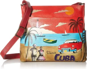 Anna by Anuschka Women's Hand-Painted Leather Crossbody with Side Pockets