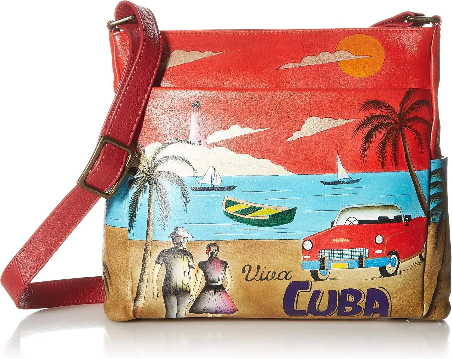Anna by Anuschka Women's Hand-Painted Leather Crossbody with Side Pockets
