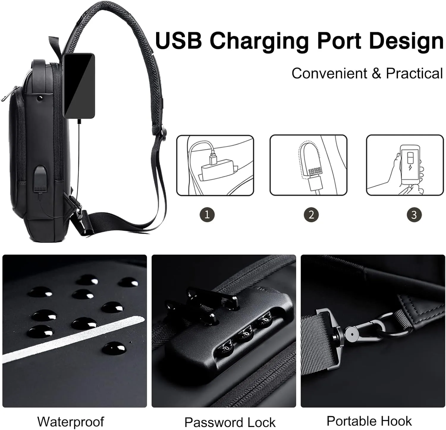 Anti-theft Chest Bag Business Shoulder Bags Satchel Bag with USB