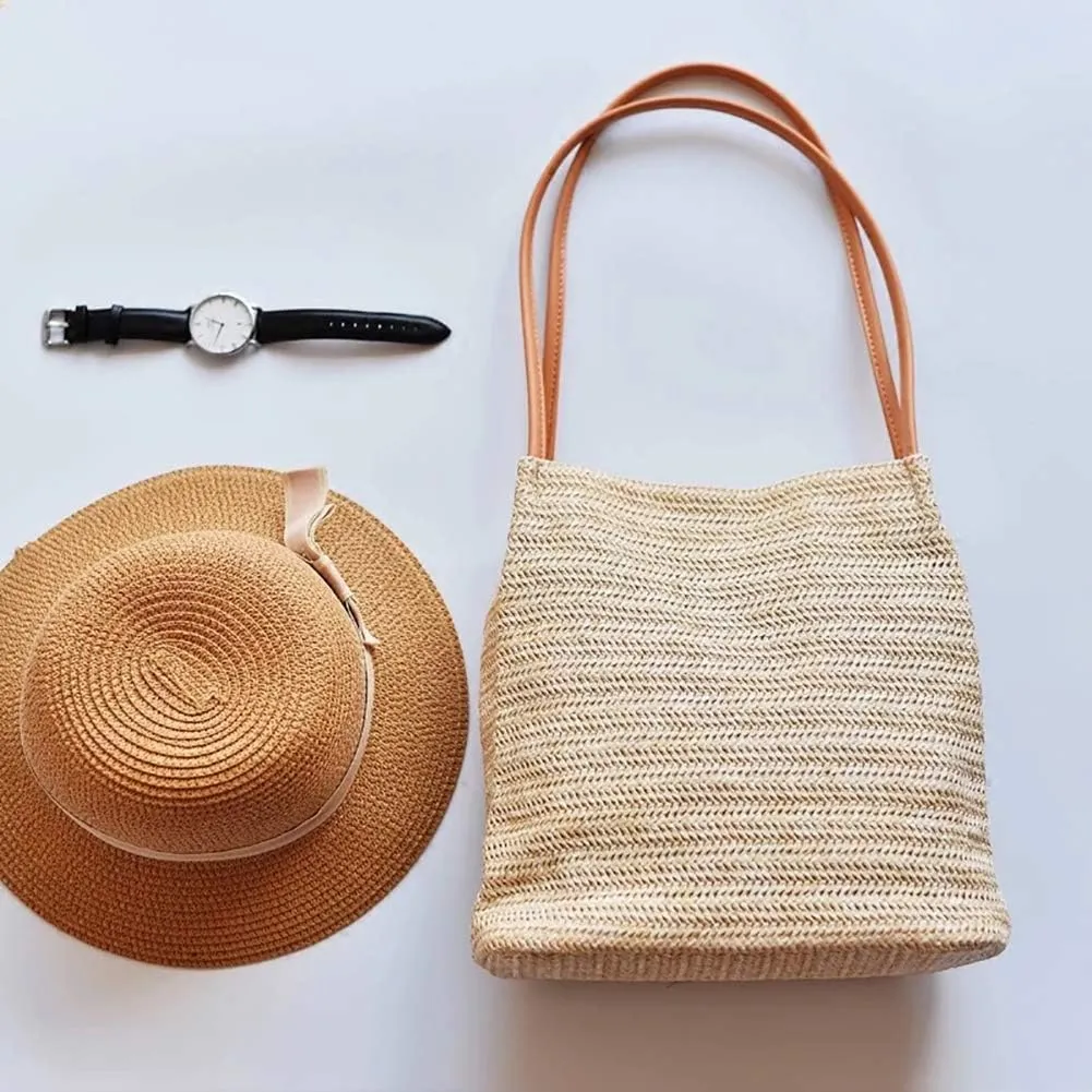Aphoraeny Straw Beach Bag Buckets Totes Handbag Shoulder Tote Bag Straw Purse Summer Purse Women Summer Handbag