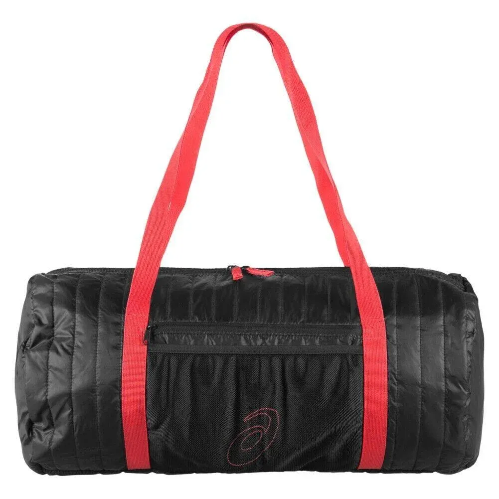 ASICS Training Foldaway Bag - Packable Black and Red Gym Bag for Shoes, Workout Gear & Travel