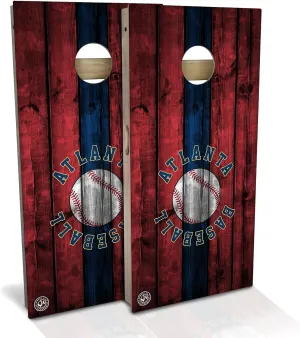 Atlanta City Themed Baseball Cornhole Board Set - Multiple Sizes and Accessories - Includes 2 Boards, 8 Bags and Much More