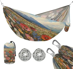 ATTX Vintage Wildflowers Oil Painting Camping Hammock - Lightweight & Portable Hammocks, Heavy Duty 330lbs Capacity for Indoor, Hiking, Backpacking, Travel, Backyard, Beach#232