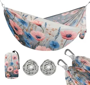ATTX Watercolor Vintage Wildflowers Camping Hammock - Lightweight & Portable Hammocks, Heavy Duty 330lbs Capacity for Indoor, Hiking, Backpacking, Travel, Backyard, Beach#492