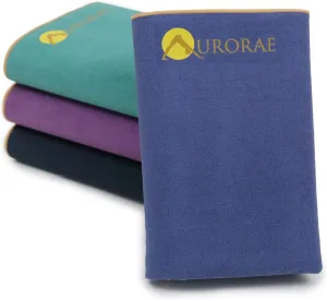 Aurorae Synergy Foldable On-the-Go Travel Yoga,Gym/Exercise Mat for Yogis on the Move with Integrated Microfiber Towel and Anti-Slip Patented 2-in-1 Technology. No Odor and No Bunching