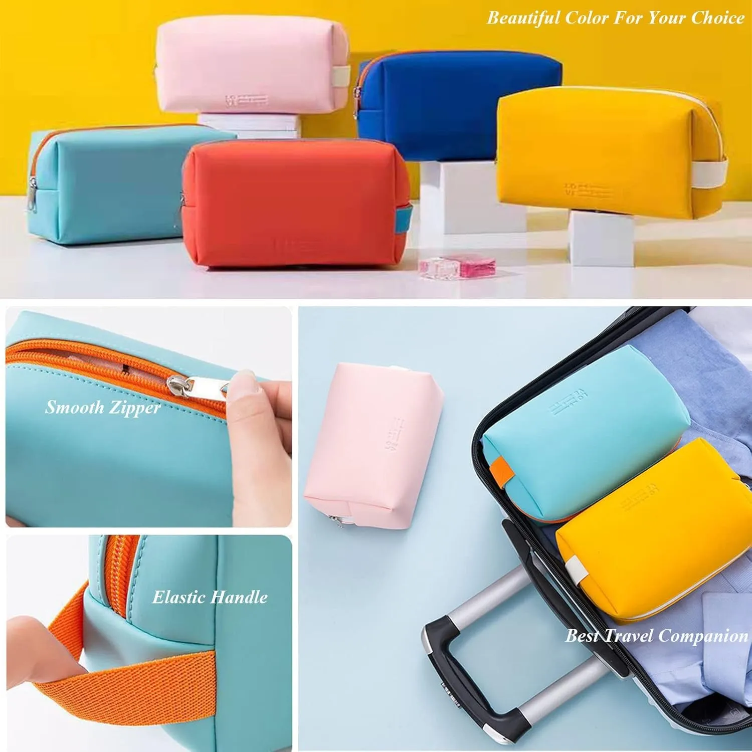 AUSEKALY Makeup Cosmetic Bag Sets 3 Pcs For Women Travel Toiletry Bag Cute Large Make Up Bag With Brush Bag   Small Cosmetic Pouch Yellow White