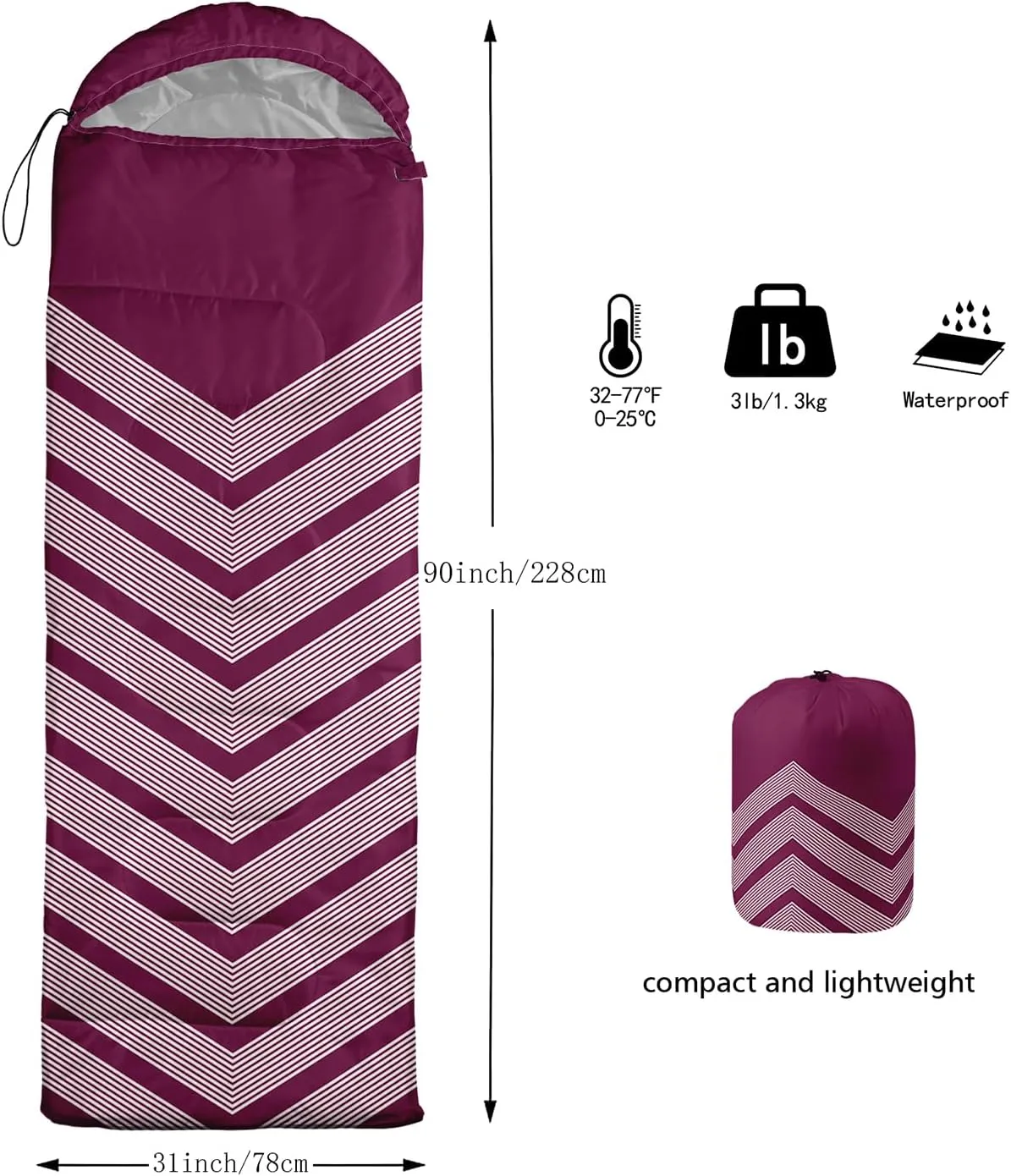 Axolotl Black and Grey Sleeping Bag for Adults,Stripe Camping Bag,3 Season Warm Cool Weather Backpacking Bag,Waterproof Portable Sleeping Bag with Compression Sack for Camping Hiking Outdoor Travel