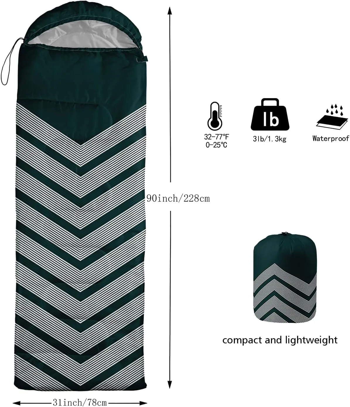 Axolotl Black and Grey Sleeping Bag for Adults,Stripe Camping Bag,3 Season Warm Cool Weather Backpacking Bag,Waterproof Portable Sleeping Bag with Compression Sack for Camping Hiking Outdoor Travel