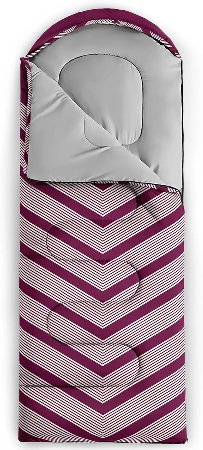Axolotl Black and Grey Sleeping Bag for Adults,Stripe Camping Bag,3 Season Warm Cool Weather Backpacking Bag,Waterproof Portable Sleeping Bag with Compression Sack for Camping Hiking Outdoor Travel